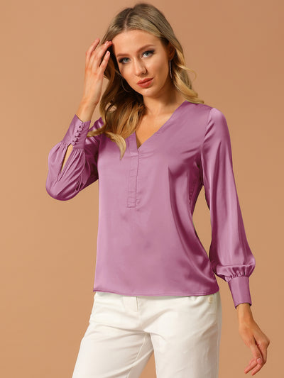 Elegant Satin Shirt Long Sleeve Office Work Blouse Tops