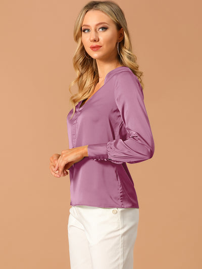 Elegant Satin Shirt Long Sleeve Office Work Blouse Tops