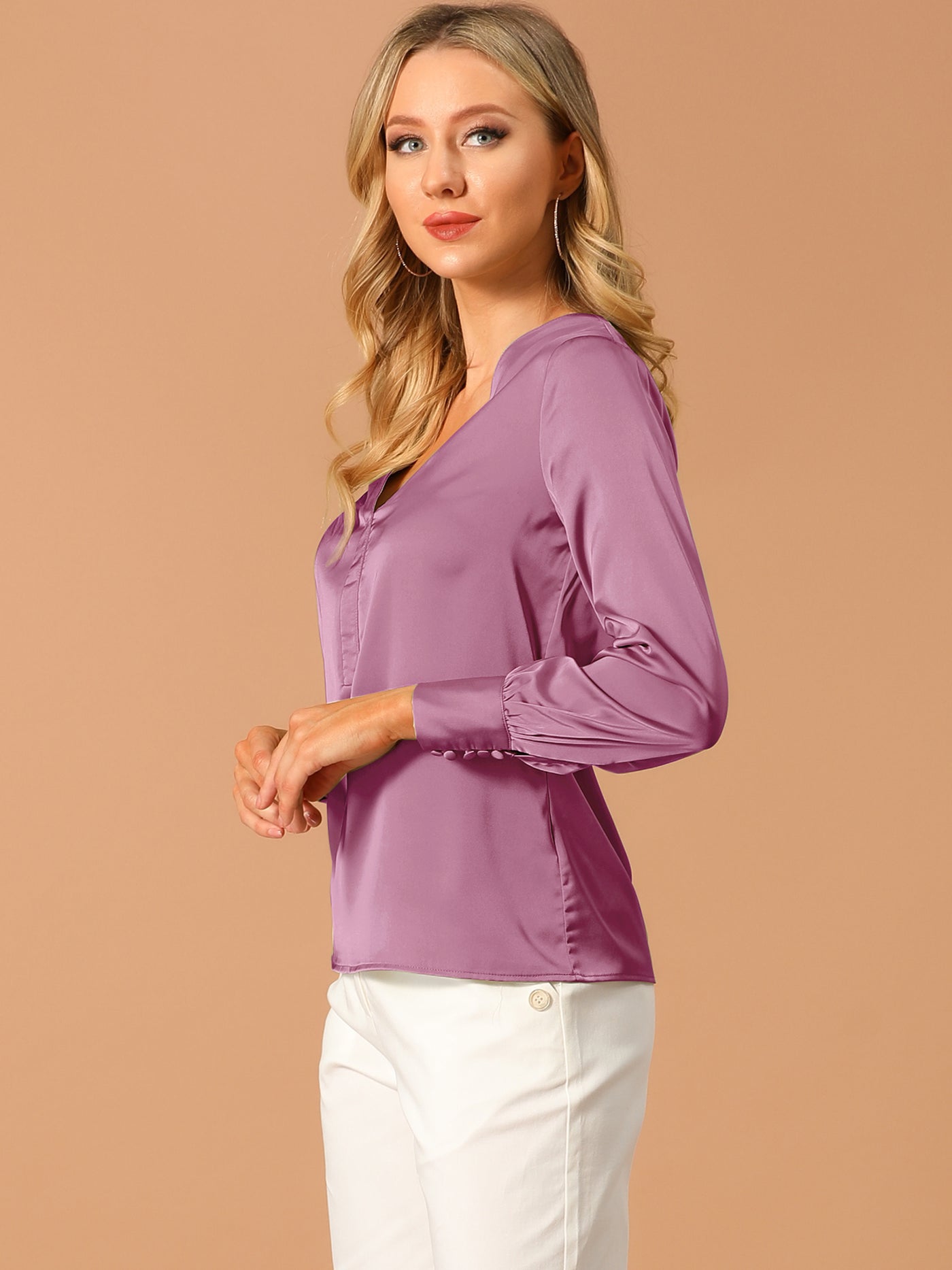 Allegra K Elegant Satin Shirt Long Sleeve Office Work Blouse Tops