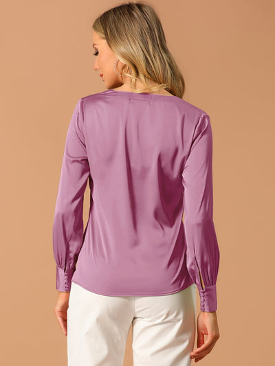 Elegant Satin Shirt Long Sleeve Office Work Blouse Tops