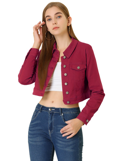 Casual Cropped Button Down Long Sleeve Basic Jean Denim Jacket