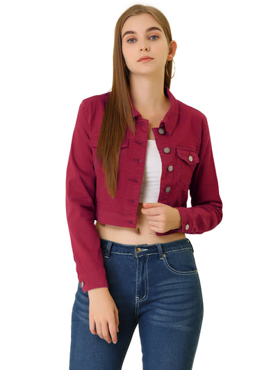 Casual Cropped Button Down Long Sleeve Basic Jean Denim Jacket