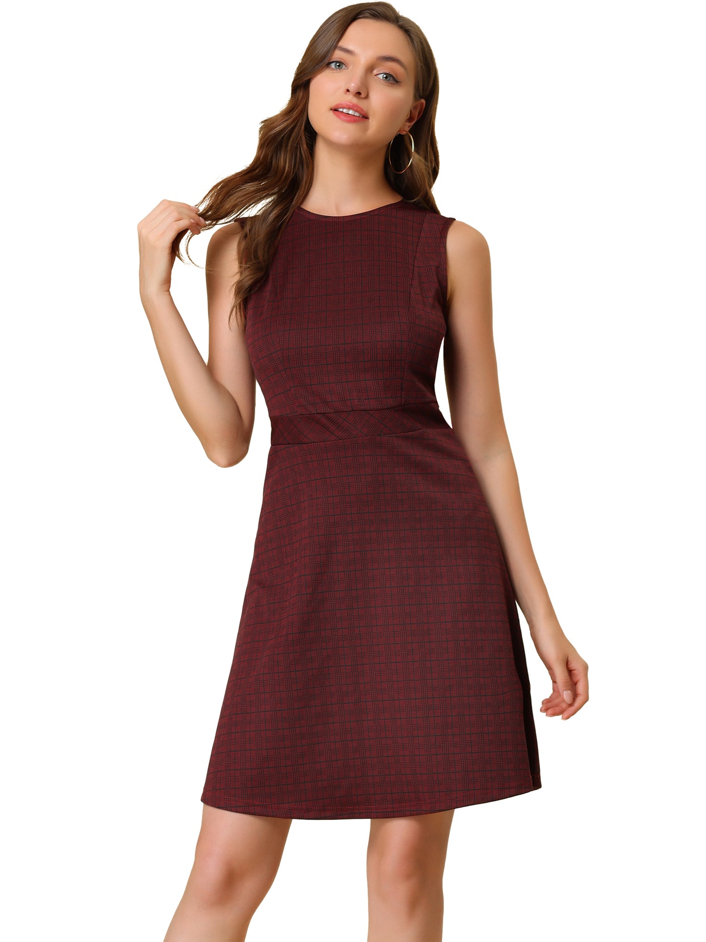 Allegra K Plaid Sleeveless Fit and Flare Houndstooth Work Dress