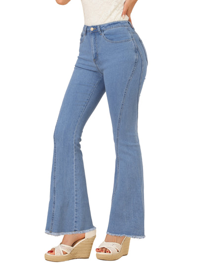 High Waist Stretch Denim Long Bell Pants Flare Jeans