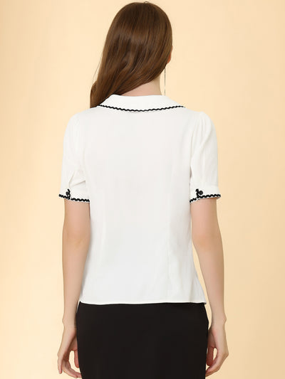 Short Sleeve Chiffon Collared Casual Work Button Down Blouse