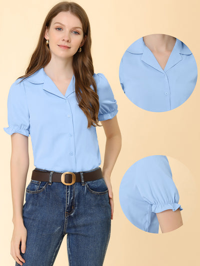 Summer Work Lapel Collar Blouse Short Sleeve Button Down Shirt