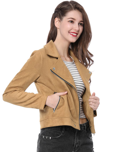 Faux Suede Casual Short Soft Zip Up Biker Moto Jacket