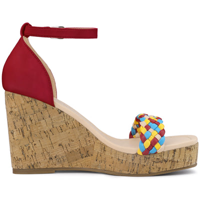 Platform Woven Strap Braided Wood Wedge Heel Sandals