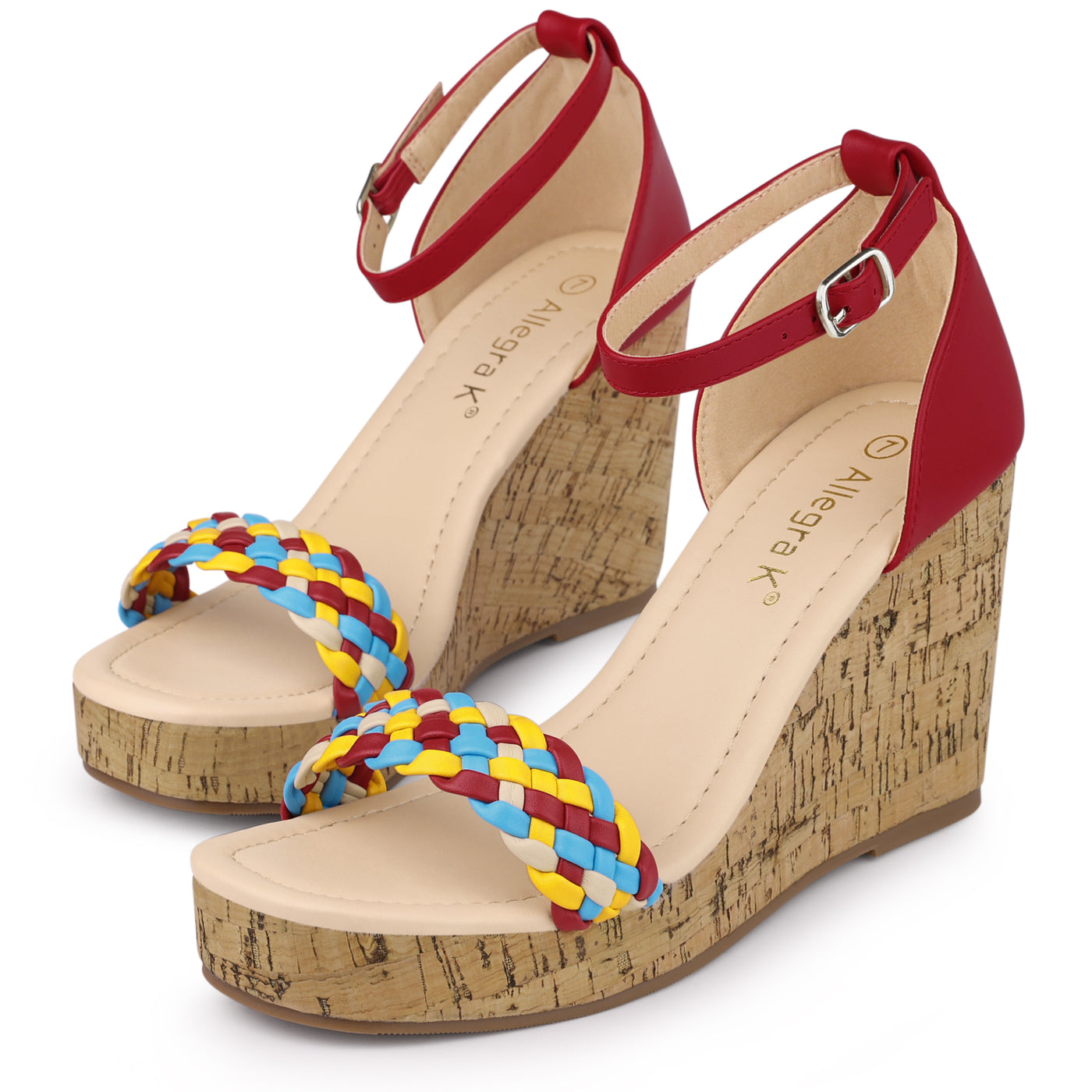 Allegra K Platform Woven Strap Braided Wood Wedge Heel Sandals