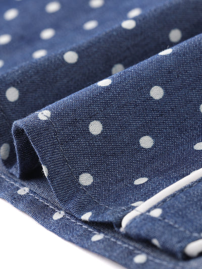 Peter Pan Collar Polka Dots Tops Elegant Button Down Work Denim Shirt