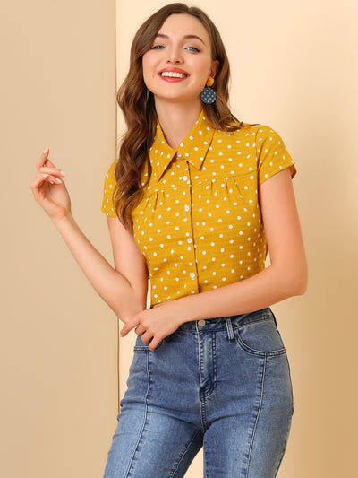 Short Sleeve Tops Vintage Polka Dots Button Up Shirt