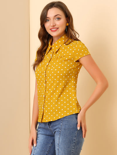 Short Sleeve Tops Vintage Polka Dots Button Up Shirt