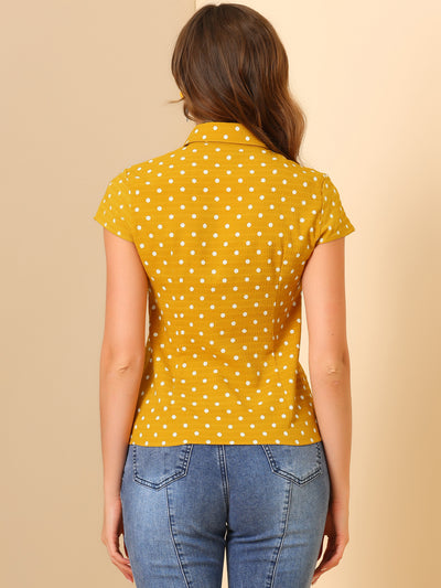 Short Sleeve Tops Vintage Polka Dots Button Up Shirt