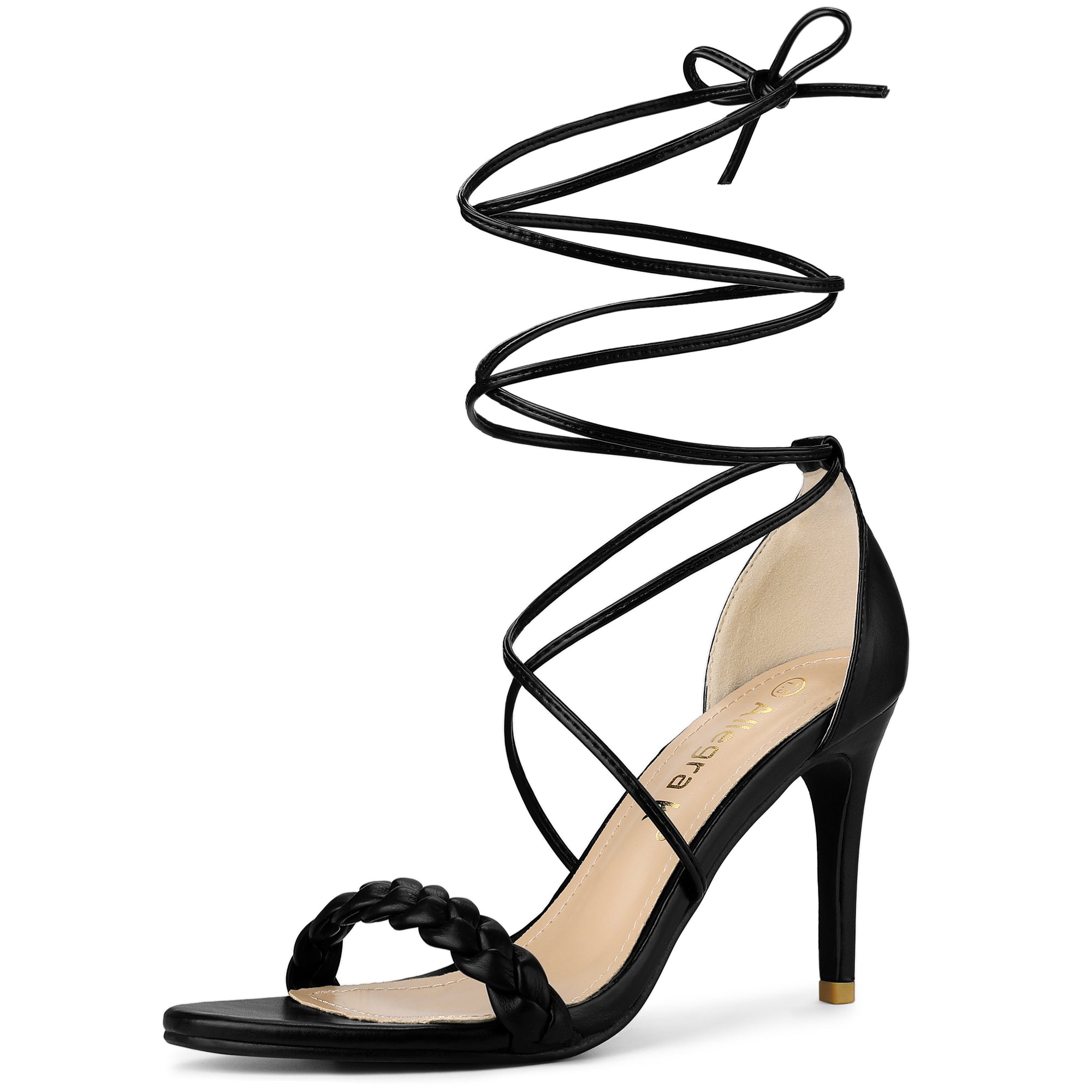 Woven Strap Lace Up Strappy Stiletto Heel Sandals | Allegra K – Allegra-K