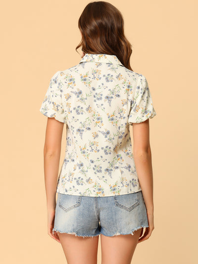 Floral Notched Lapel Summer Casual Button Up Short Sleeve Shirt