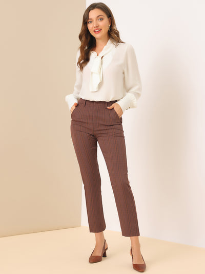 Plaid High Waist Elastic Back Office Work Ankle Pants