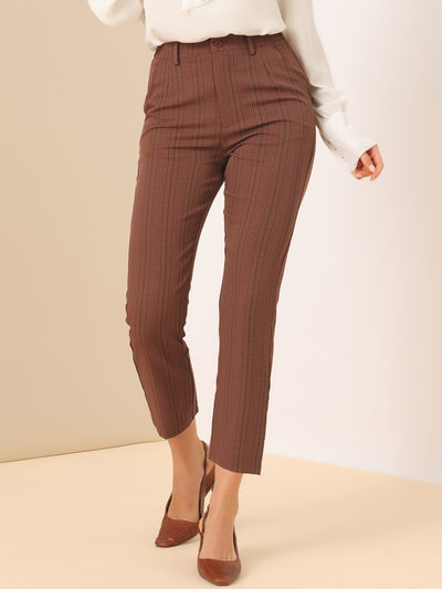 Plaid High Waist Elastic Back Office Work Ankle Pants