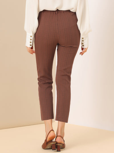 Plaid High Waist Elastic Back Office Work Ankle Pants