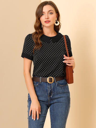 Peter Pan Collar Vintage Polka Dots Short Sleeves Blouse