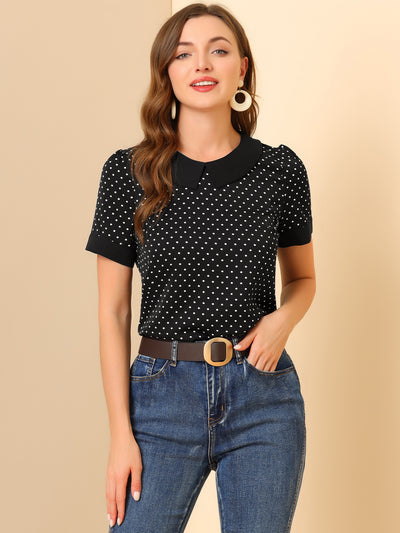 Peter Pan Collar Vintage Polka Dots Short Sleeves Blouse