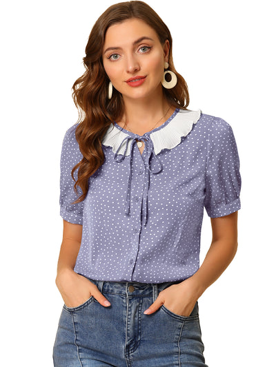 Polka Dots Button Up Tie Neck Peter Pan Collar Blouse