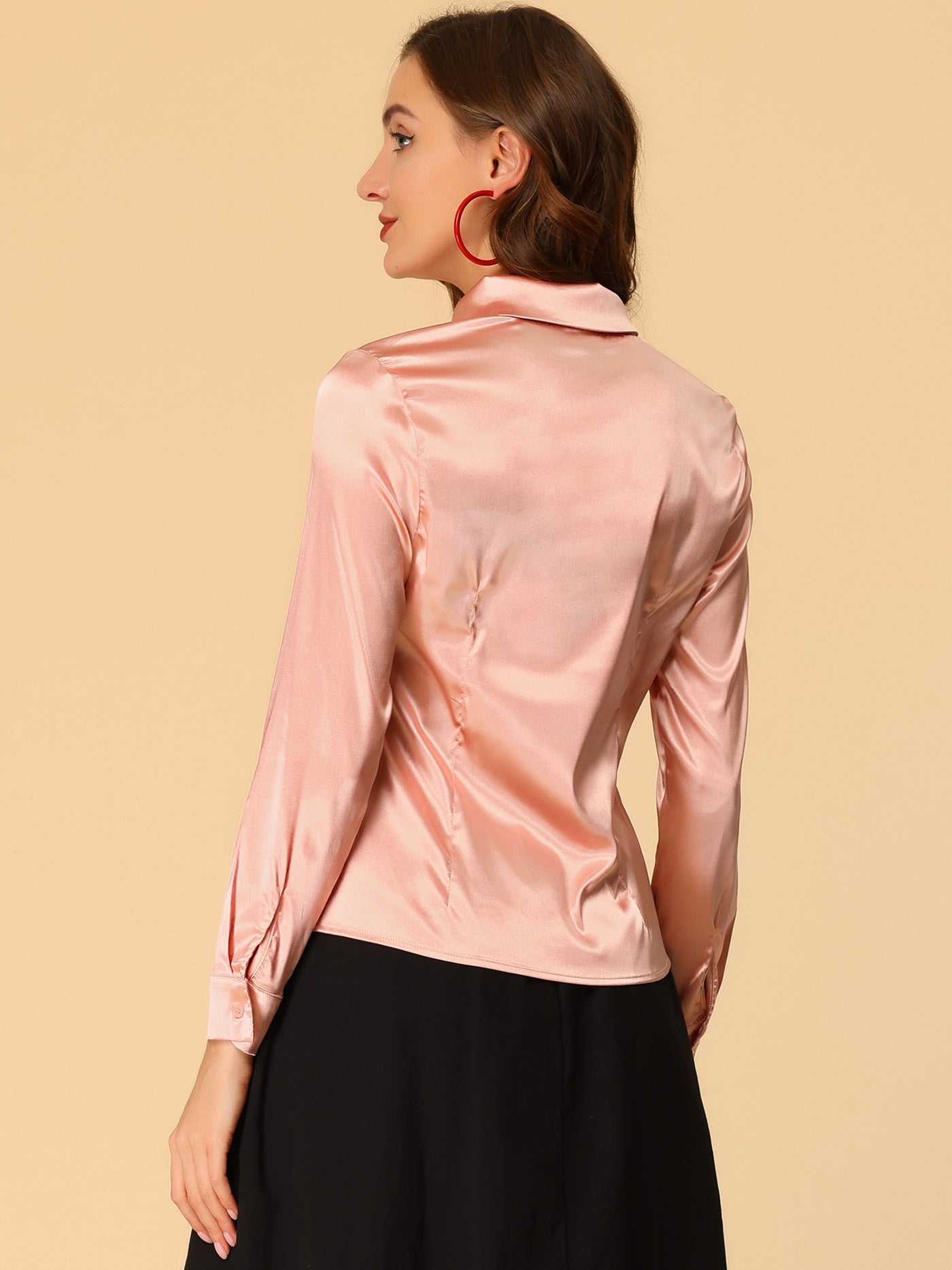 Allegra K Bow Tie Blouse Long Sleeve Chiffon Satin Top