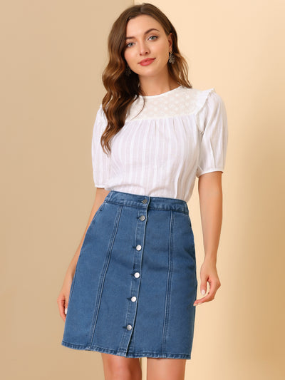 Casual Short Button Down Jeans Skirt