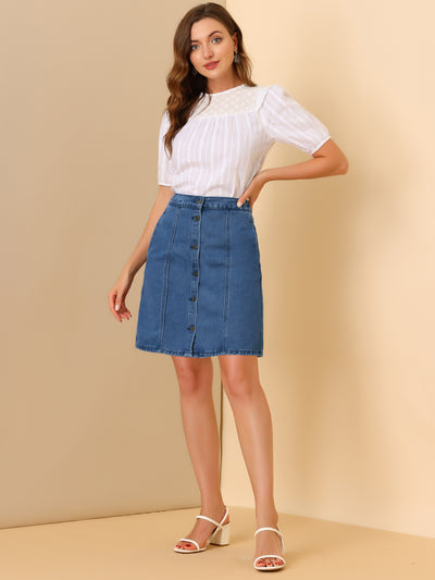 Casual Short Button Down Jeans Skirt