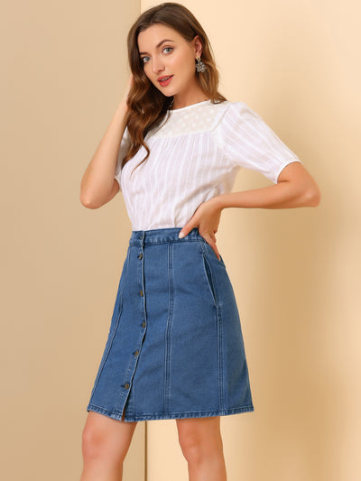 Casual Short Button Down Jeans Skirt