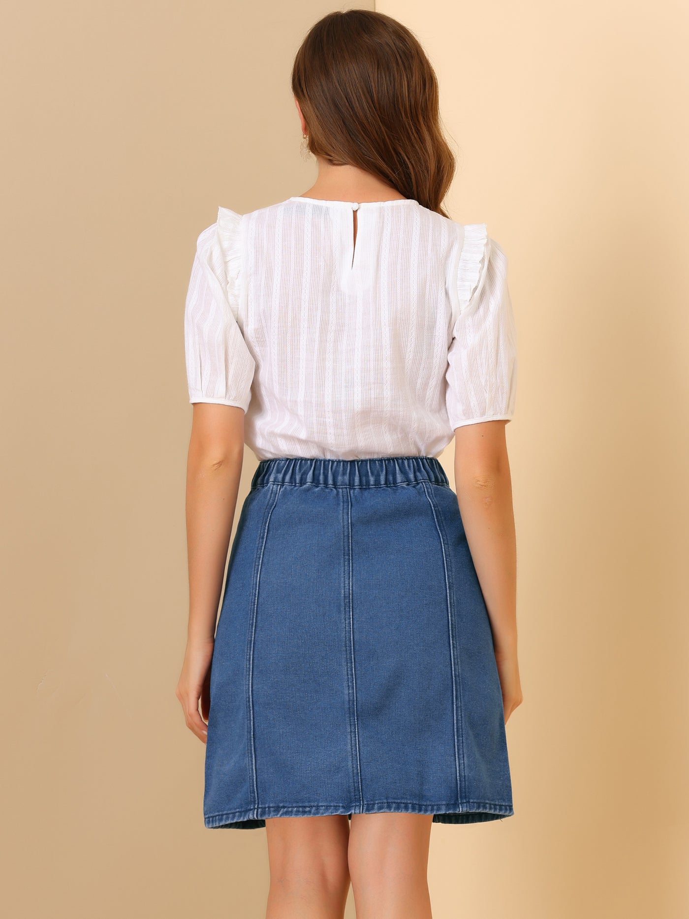 Allegra K Casual Short Button Down Jeans Skirt