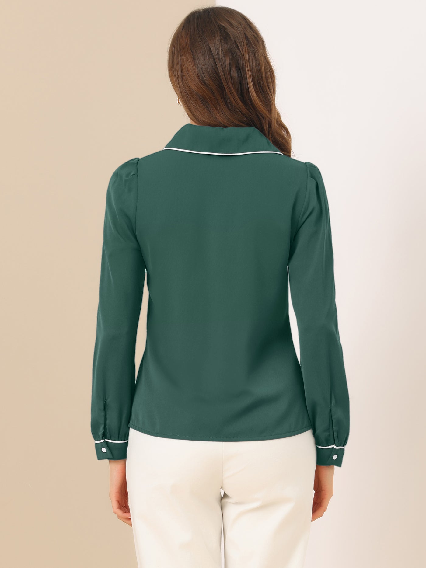 Allegra K Peter Pan Collar Long Sleeve Elegant Button Down Work Shirt