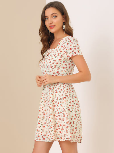 Printed Casual Square Neck Short Sleeve A-Line Dress