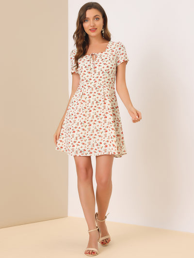 Printed Casual Square Neck Short Sleeve A-Line Dress