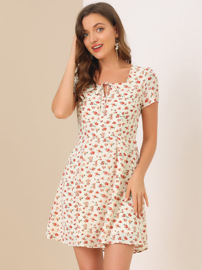 Printed Casual Square Neck Short Sleeve A-Line Dress