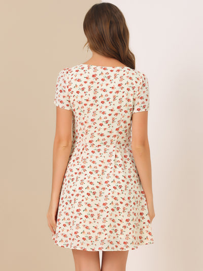 Printed Casual Square Neck Short Sleeve A-Line Dress