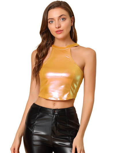 Holographic Party Sparkle Halter Neck Stretch Crop Tank Top