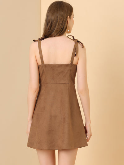 Casual Pinafore Overall Button Down Sleeveless Faux Suede Dress