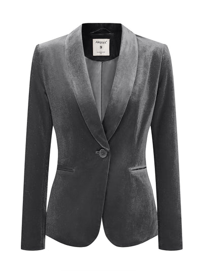 Shawl Collar Single Button Velvet Solid Office Work Jacket Blazer