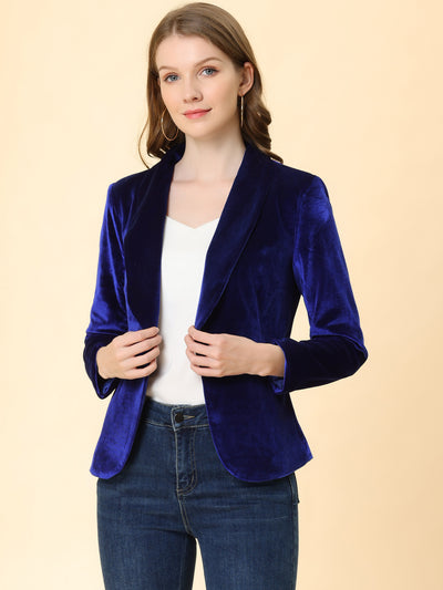 Shawl Collar Single Button Velvet Solid Office Work Jacket Blazer