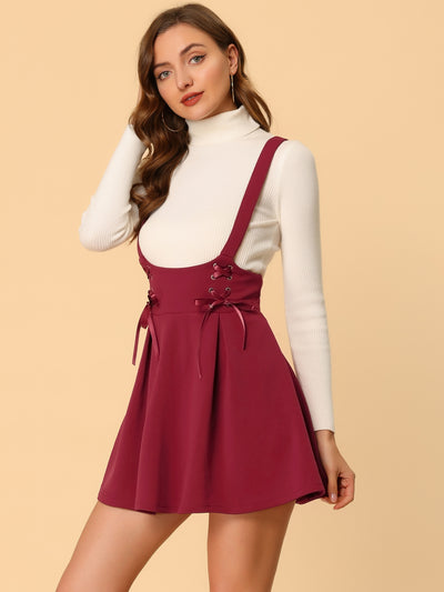 High Waist Brace A-Line Mini Lace Up Suspender Skirt