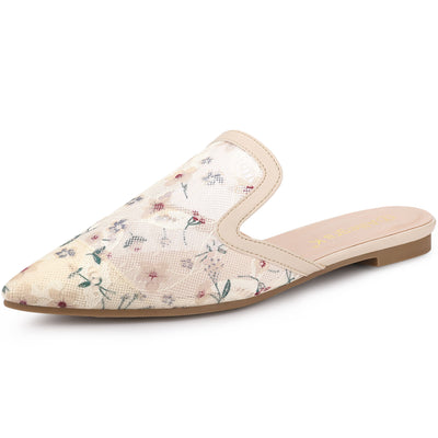 Pointed Toe Floral Embroidery Flats Mules