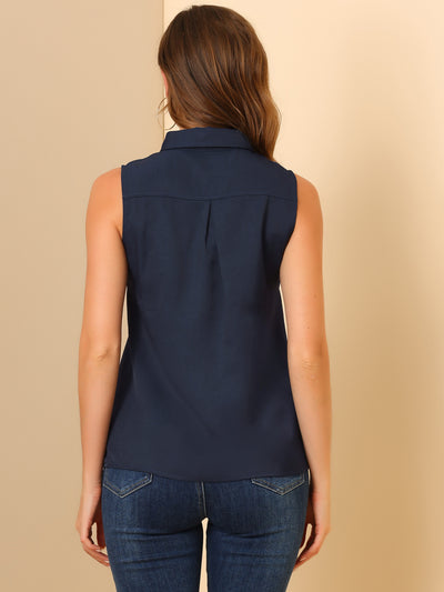 Lapel Single Breasted Casual Office Sleeveless Shirt