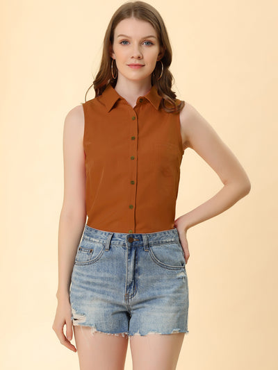 Lapel Single Breasted Casual Office Sleeveless Shirt