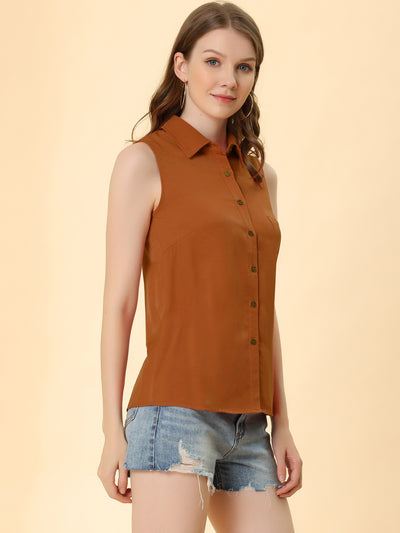 Lapel Single Breasted Casual Office Sleeveless Shirt