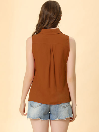 Lapel Single Breasted Casual Office Sleeveless Shirt