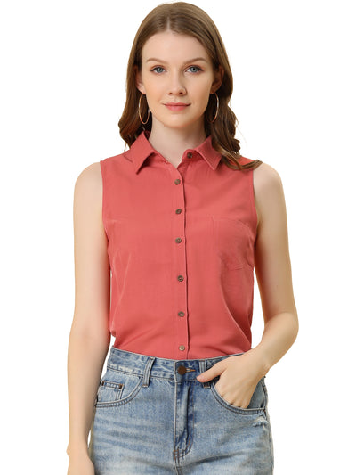 Denim Collar Button Down Casual Office Sleeveless Shirt