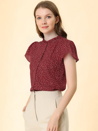 Ruffle Summer Dots Print Retro Short Sleeve Button Blouse