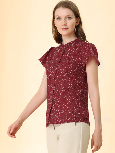 Ruffle Summer Dots Print Retro Short Sleeve Button Blouse