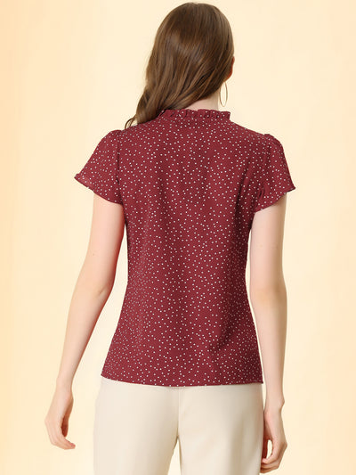 Ruffle Summer Dots Print Retro Short Sleeve Button Blouse