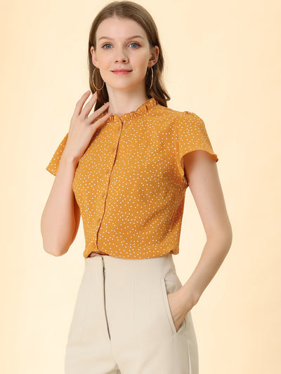 Ruffle Summer Dots Print Retro Short Sleeve Button Blouse